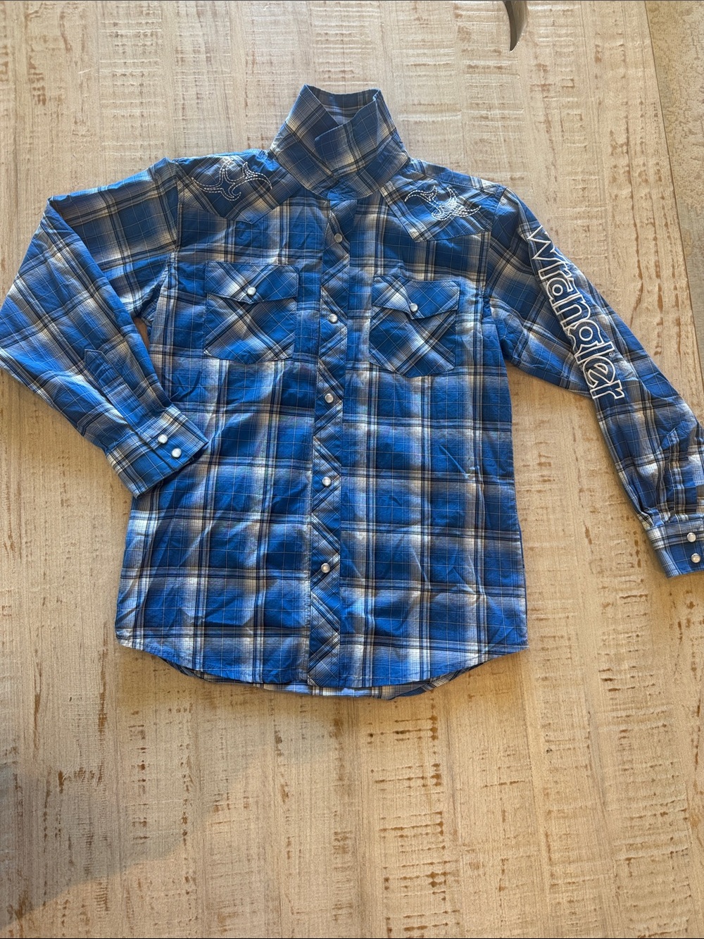 Wrangler Blue Plaid Snap-Front Boys' Shirt